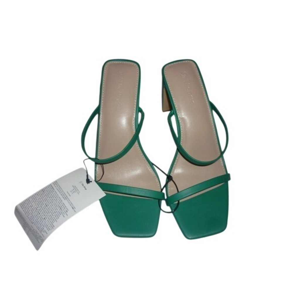 The Drop Women's Green Square Toe Strappy Block Heel Mules Sandals Size 9.5